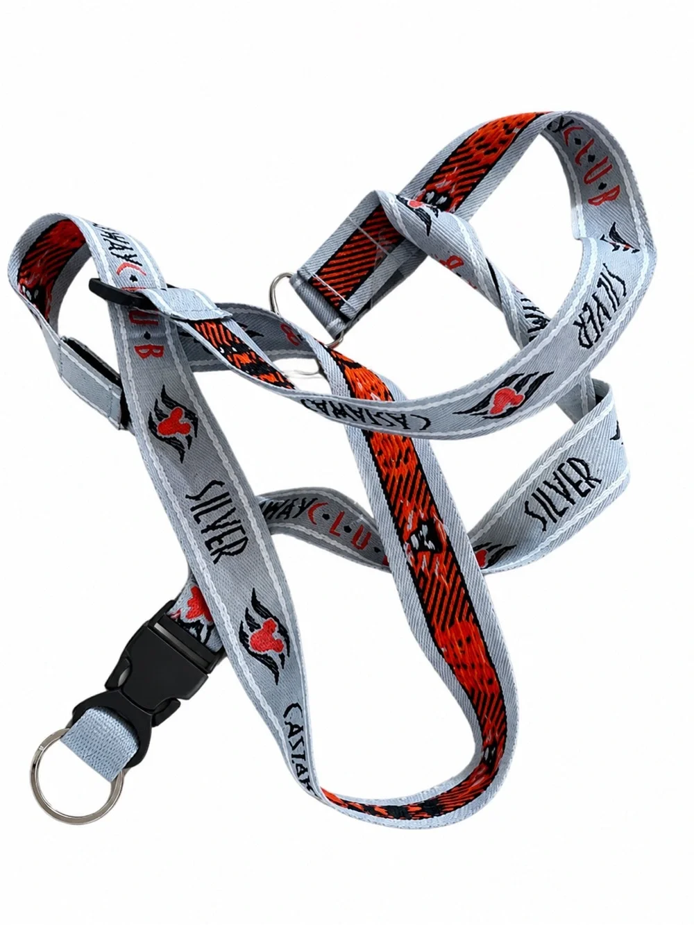 Silver Club Gray & Red Woven Lanyard with Safety Breakaway & Card Holder